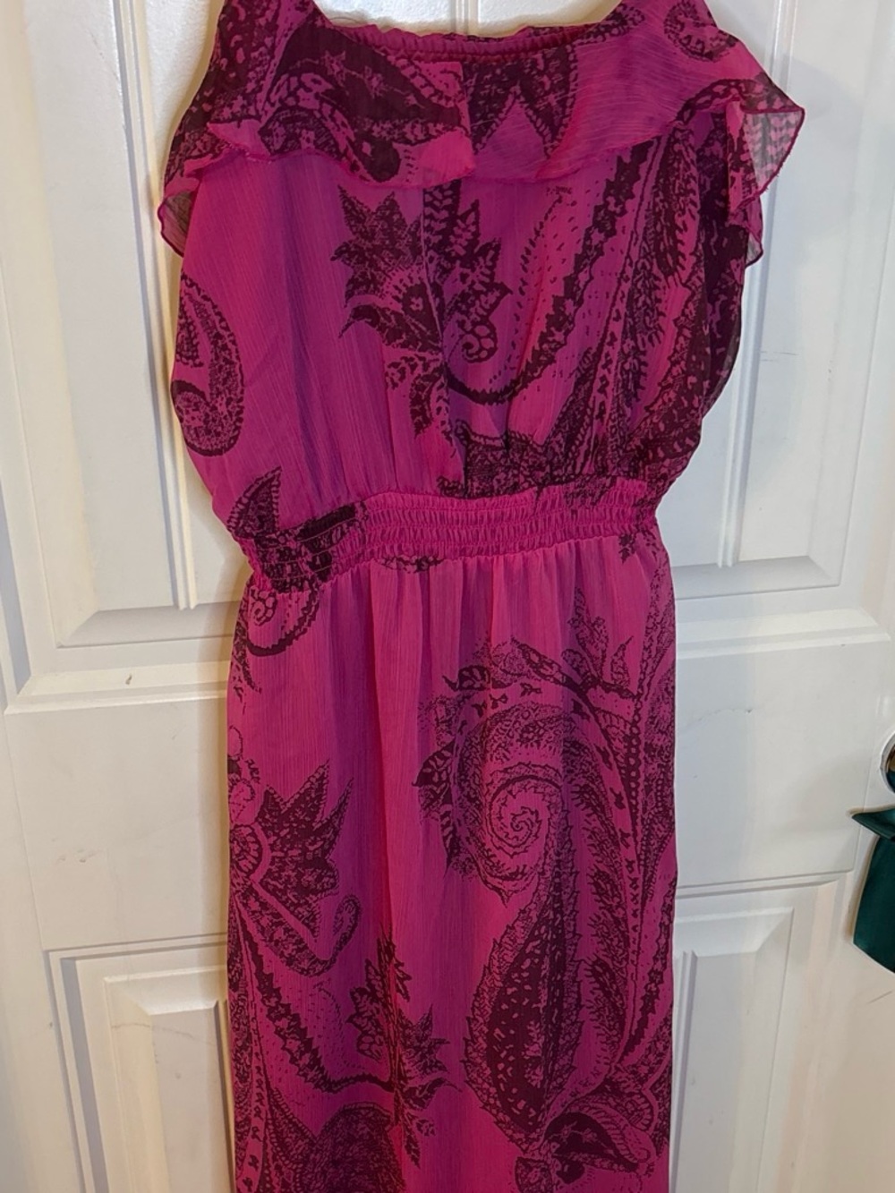 Express Pink Paisley Ruffle Maxi Dress